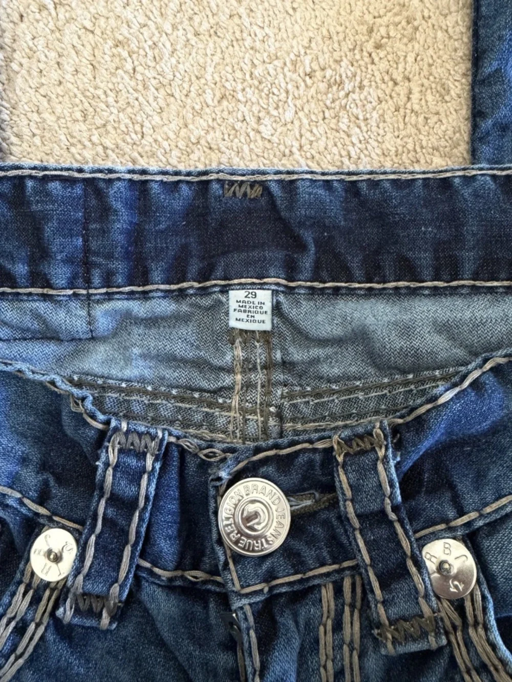 Vtg True Religion Ricky Straight Flap Super QT ThickStitch Mens Jeans 29x27 Hemd
